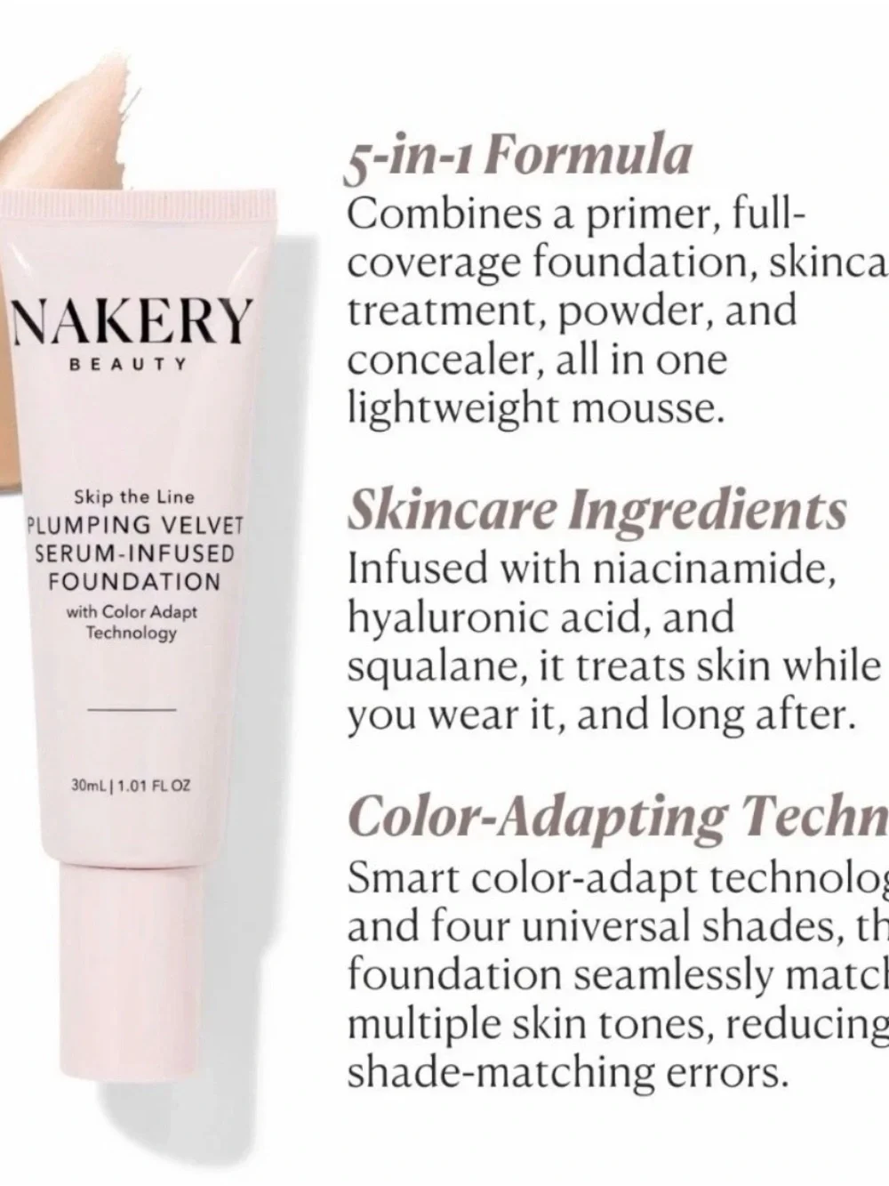 Nakery Beauty Skip The Line Plump Velvet Serum Foundation BNIB/Sealed *LIGHT*
